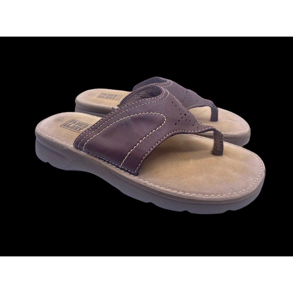 Chunky Platform Sandals Y2K Brown Leather Thong Faded Glory Size 8 Womens Vtg - Picture 1 of 7